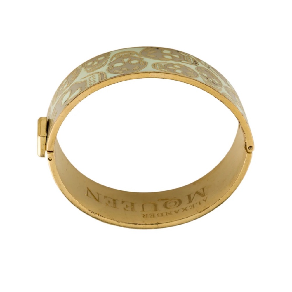 Alexander McQueen 18k Gold Plated Enamel Skull Hinged Bangle